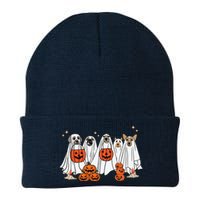 Dog Ghost Cute Dog Dressed As Ghost Funny Halloween Dog Knit Cap Winter Beanie