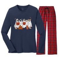 Dog Ghost Cute Dog Dressed As Ghost Funny Halloween Dog Women's Long Sleeve Flannel Pajama Set 