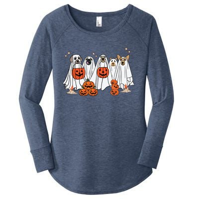 Dog Ghost Cute Dog Dressed As Ghost Funny Halloween Dog Women's Perfect Tri Tunic Long Sleeve Shirt