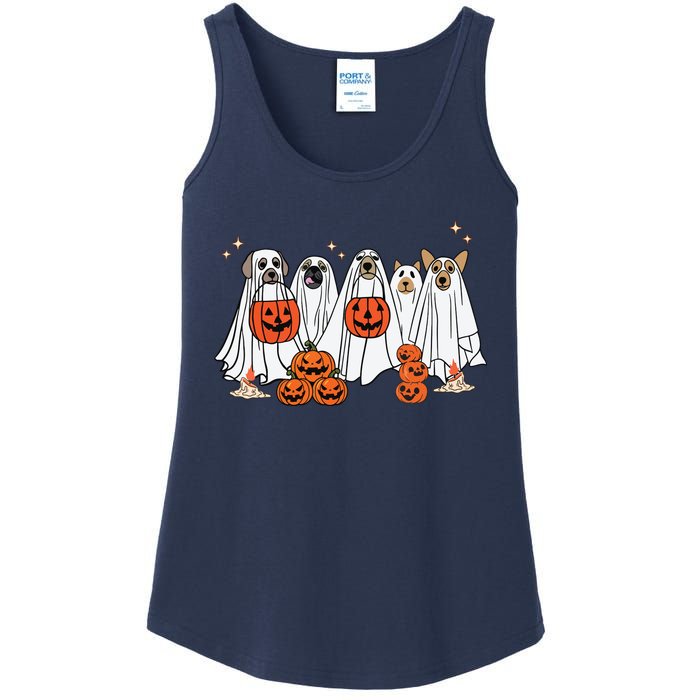 Dog Ghost Cute Dog Dressed As Ghost Funny Halloween Dog Ladies Essential Tank