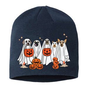 Dog Ghost Cute Dog Dressed As Ghost Funny Halloween Dog Sustainable Beanie