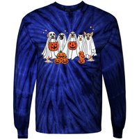 Dog Ghost Cute Dog Dressed As Ghost Funny Halloween Dog Tie-Dye Long Sleeve Shirt