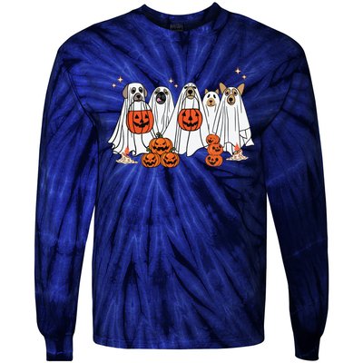 Dog Ghost Cute Dog Dressed As Ghost Funny Halloween Dog Tie-Dye Long Sleeve Shirt