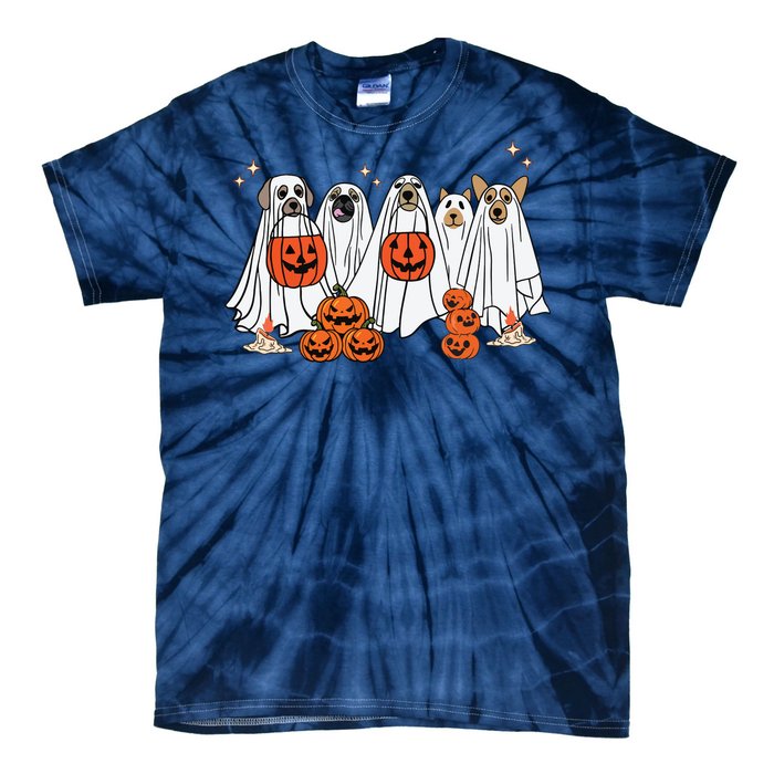 Dog Ghost Cute Dog Dressed As Ghost Funny Halloween Dog Tie-Dye T-Shirt