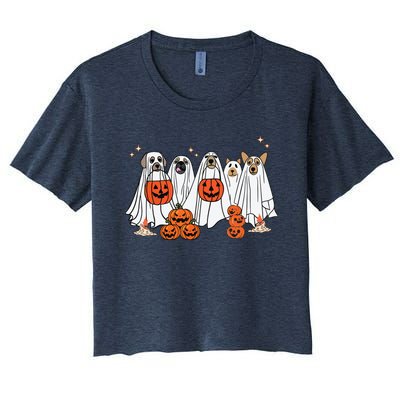 Dog Ghost Cute Dog Dressed As Ghost Funny Halloween Dog Women's Crop Top Tee