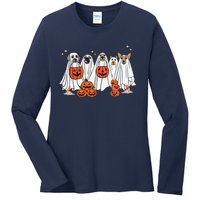 Dog Ghost Cute Dog Dressed As Ghost Funny Halloween Dog Ladies Long Sleeve Shirt