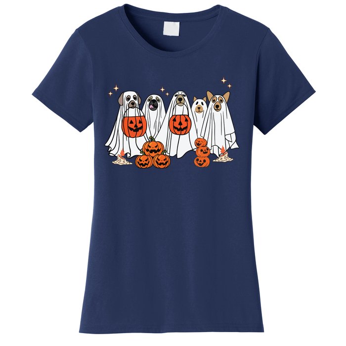 Dog Ghost Cute Dog Dressed As Ghost Funny Halloween Dog Women's T-Shirt