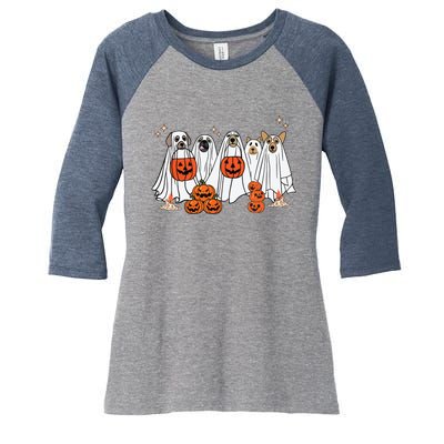 Dog Ghost Cute Dog Dressed As Ghost Funny Halloween Dog Women's Tri-Blend 3/4-Sleeve Raglan Shirt