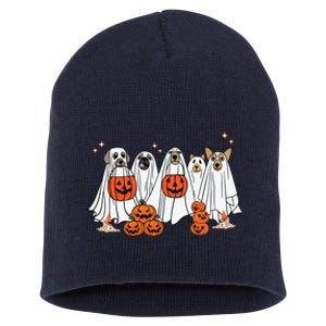 Dog Ghost Cute Dog Dressed As Ghost Funny Halloween Dog Short Acrylic Beanie