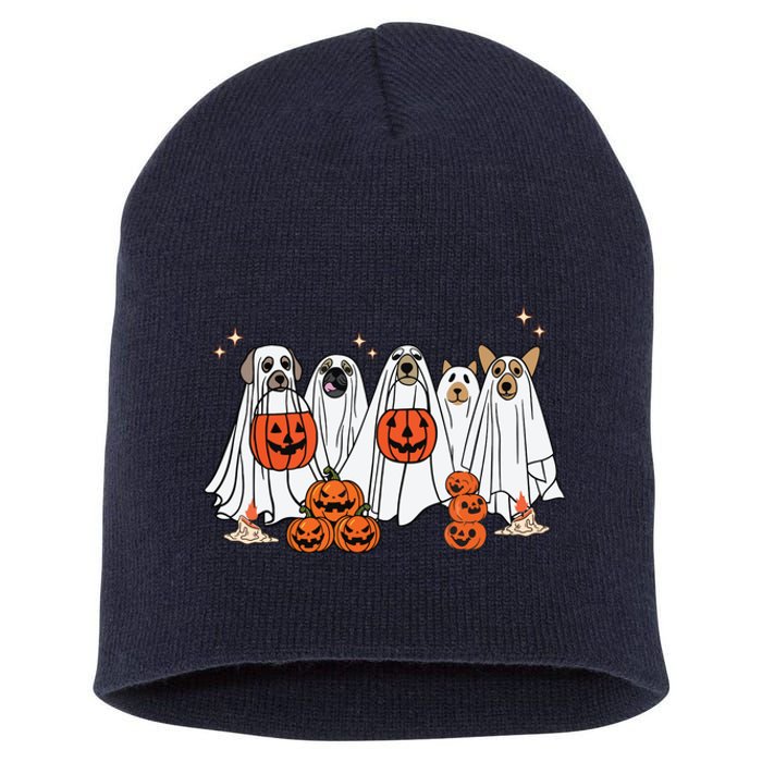 Dog Ghost Cute Dog Dressed As Ghost Funny Halloween Dog Short Acrylic Beanie