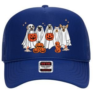 Dog Ghost Cute Dog Dressed As Ghost Funny Halloween Dog High Crown Mesh Back Trucker Hat