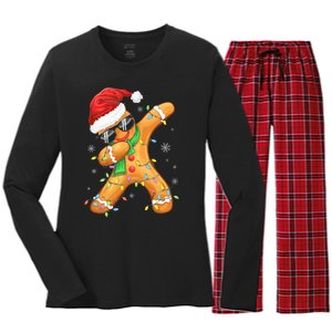 Dabbing Gingerbread Christmas Funny Xmas Dab Women's Long Sleeve Flannel Pajama Set 