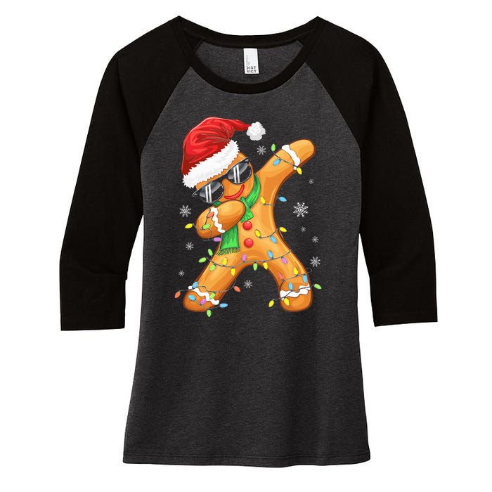 Dabbing Gingerbread Christmas Funny Xmas Dab Women's Tri-Blend 3/4-Sleeve Raglan Shirt