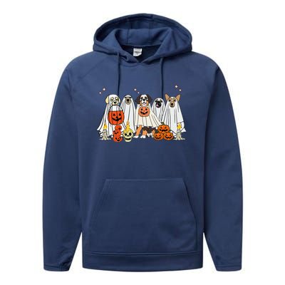 Dog Ghost Cute Dog Dressed As Ghost Funny Halloween Dog Performance Fleece Hoodie