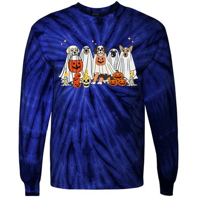 Dog Ghost Cute Dog Dressed As Ghost Funny Halloween Dog Tie-Dye Long Sleeve Shirt