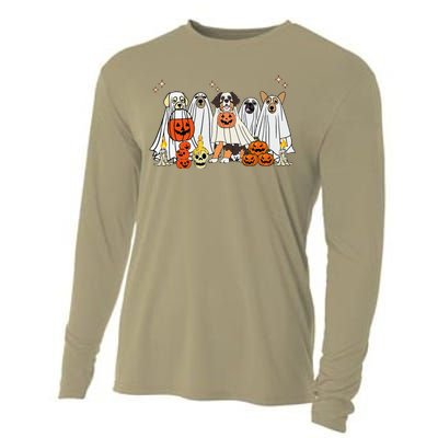 Dog Ghost Cute Dog Dressed As Ghost Funny Halloween Dog Cooling Performance Long Sleeve Crew