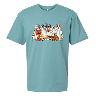 Dog Ghost Cute Dog Dressed As Ghost Funny Halloween Dog Sueded Cloud Jersey T-Shirt