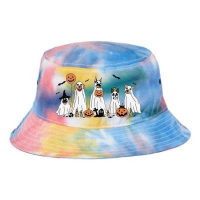 Dog Ghost Cute Dog Dressed As Ghost Funny Halloween Dog Tie Dye Newport Bucket Hat