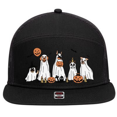 Dog Ghost Cute Dog Dressed As Ghost Funny Halloween Dog 7 Panel Mesh Trucker Snapback Hat