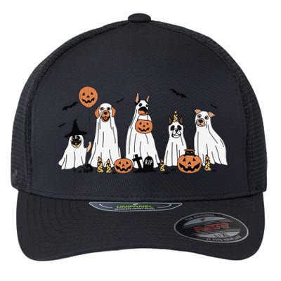 Dog Ghost Cute Dog Dressed As Ghost Funny Halloween Dog Flexfit Unipanel Trucker Cap