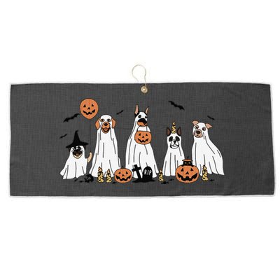 Dog Ghost Cute Dog Dressed As Ghost Funny Halloween Dog Large Microfiber Waffle Golf Towel