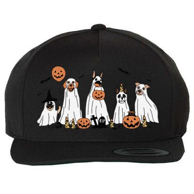 Dog Ghost Cute Dog Dressed As Ghost Funny Halloween Dog Wool Snapback Cap