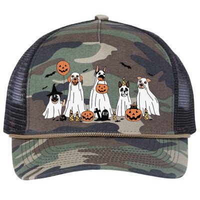 Dog Ghost Cute Dog Dressed As Ghost Funny Halloween Dog Retro Rope Trucker Hat Cap