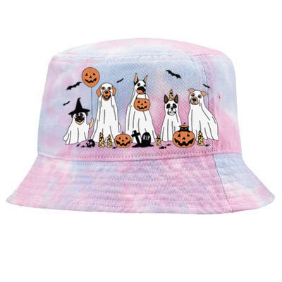 Dog Ghost Cute Dog Dressed As Ghost Funny Halloween Dog Tie-Dyed Bucket Hat