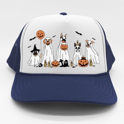 Dog Ghost Cute Dog Dressed As Ghost Funny Halloween Dog Trucker Hat