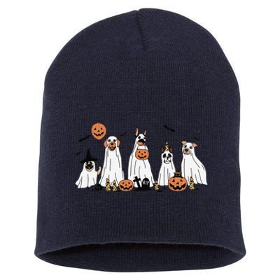 Dog Ghost Cute Dog Dressed As Ghost Funny Halloween Dog Short Acrylic Beanie