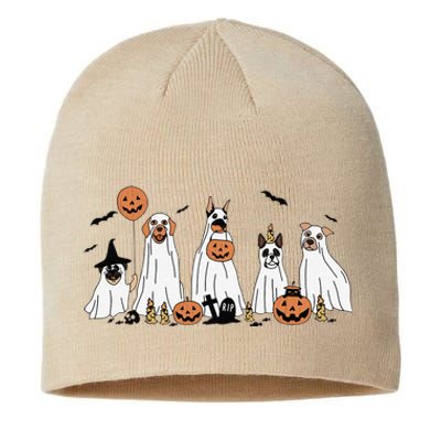 Dog Ghost Cute Dog Dressed As Ghost Funny Halloween Dog Sustainable Beanie