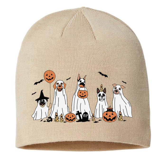 Dog Ghost Cute Dog Dressed As Ghost Funny Halloween Dog Sustainable Beanie