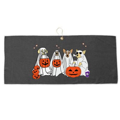 Dog Ghost Cute Dog Dressed As Ghost Funny Halloween Dog Large Microfiber Waffle Golf Towel