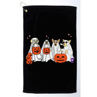 Dog Ghost Cute Dog Dressed As Ghost Funny Halloween Dog Platinum Collection Golf Towel