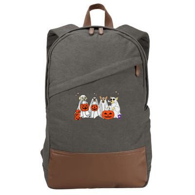 Dog Ghost Cute Dog Dressed As Ghost Funny Halloween Dog Cotton Canvas Backpack