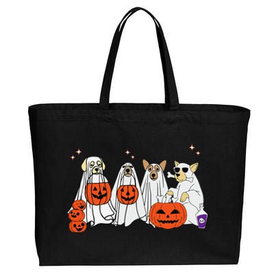 Dog Ghost Cute Dog Dressed As Ghost Funny Halloween Dog Cotton Canvas Jumbo Tote