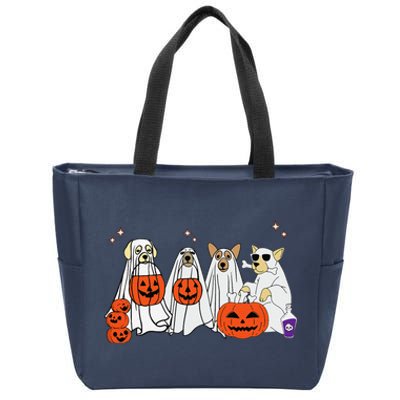 Dog Ghost Cute Dog Dressed As Ghost Funny Halloween Dog Zip Tote Bag