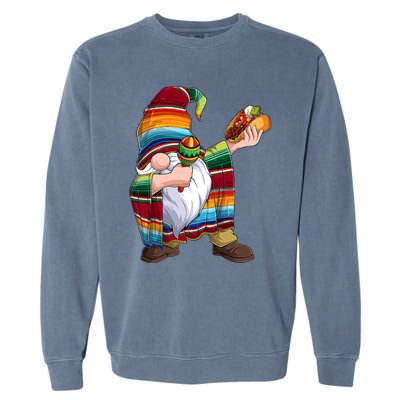 Dabbing Gnome Cinco De Mayo Taco Poncho Serape Mexican Garment-Dyed Sweatshirt