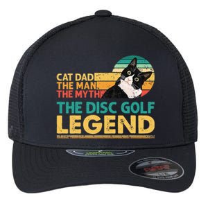 Disc Golf Cat The Disc Golf Legend Outfit Retro Sunset Flexfit Unipanel Trucker Cap