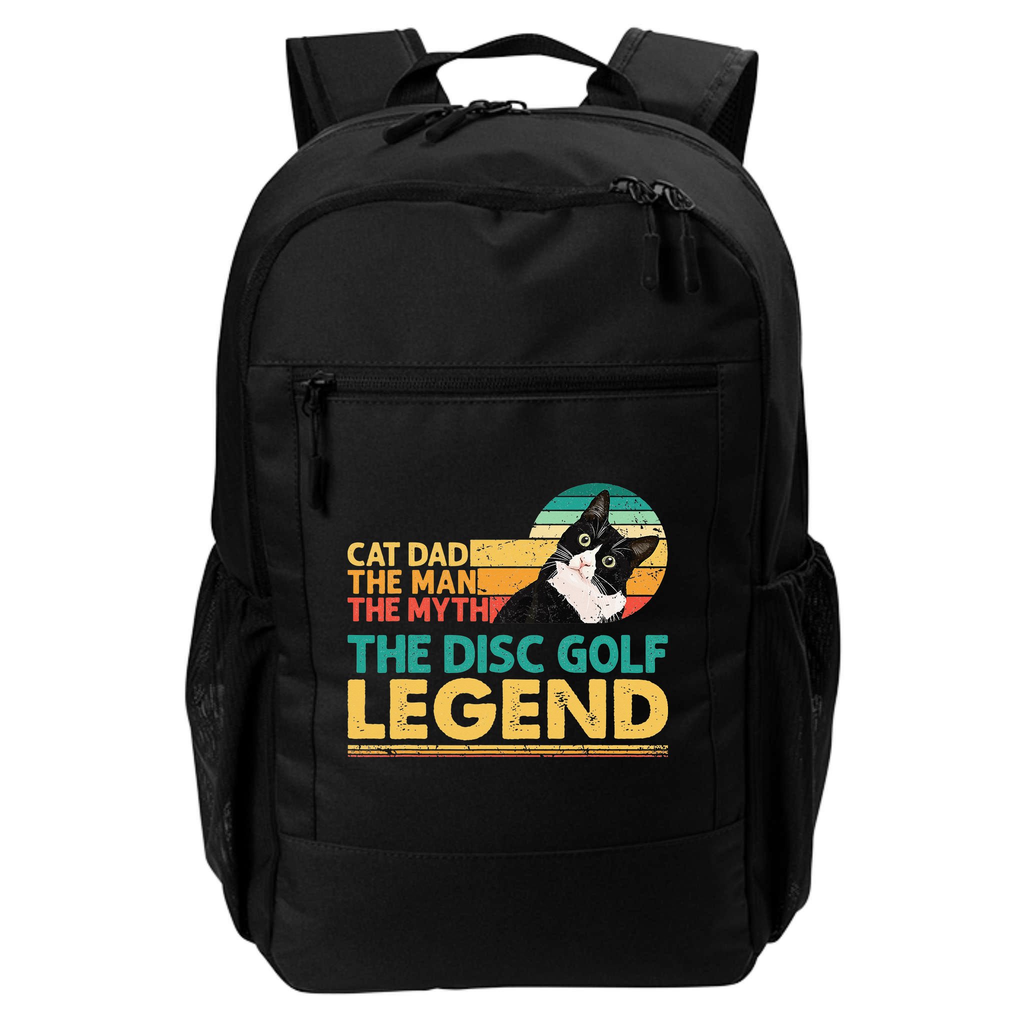 Disc Golf Cat The Disc Golf Legend Outfit Retro Sunset Backpack