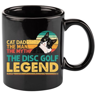 Disc Golf Cat The Disc Golf Legend Outfit Retro Sunset 11oz C Handle Ceramic Mug
