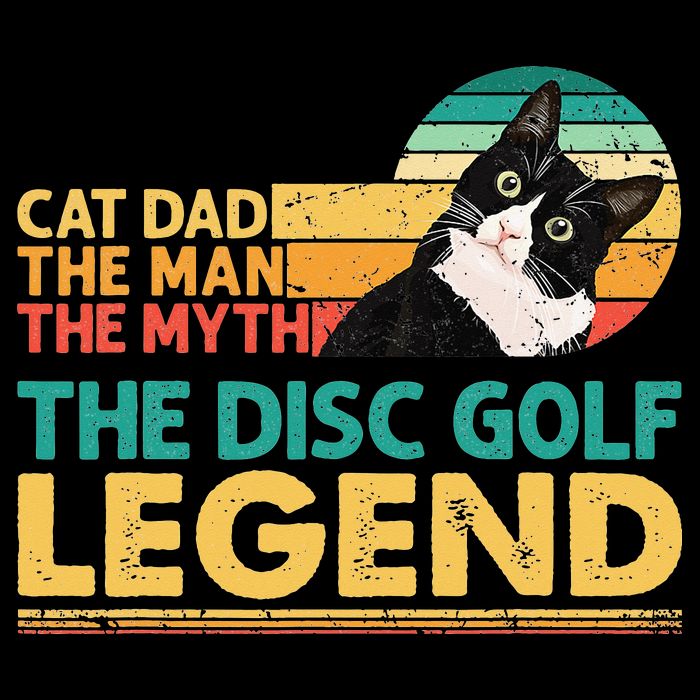 Disc Golf Cat The Disc Golf Legend Outfit Retro Sunset Flat Bill Trucker Hat