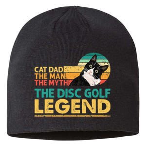 Disc Golf Cat The Disc Golf Legend Outfit Retro Sunset Sustainable Beanie