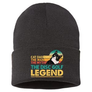 Disc Golf Cat The Disc Golf Legend Outfit Retro Sunset Sustainable Knit Beanie