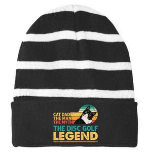 Disc Golf Cat The Disc Golf Legend Outfit Retro Sunset Striped Beanie with Solid Band