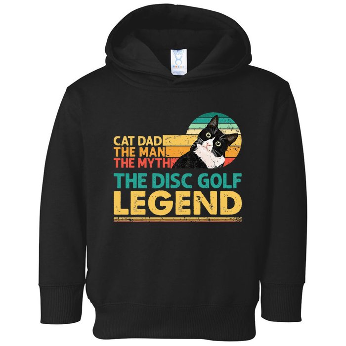 Disc Golf Cat The Disc Golf Legend Outfit Retro Sunset Toddler Hoodie