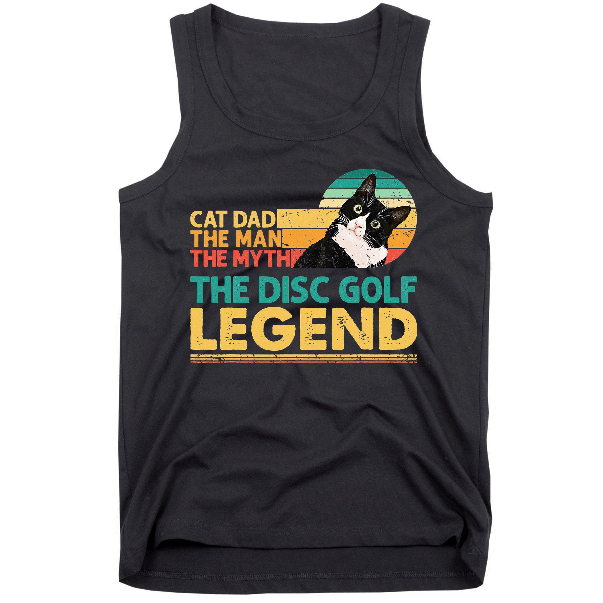 Disc Golf Cat The Disc Golf Legend Outfit Retro Sunset Tank Top