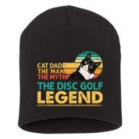 Disc Golf Cat The Disc Golf Legend Outfit Retro Sunset Short Acrylic Beanie