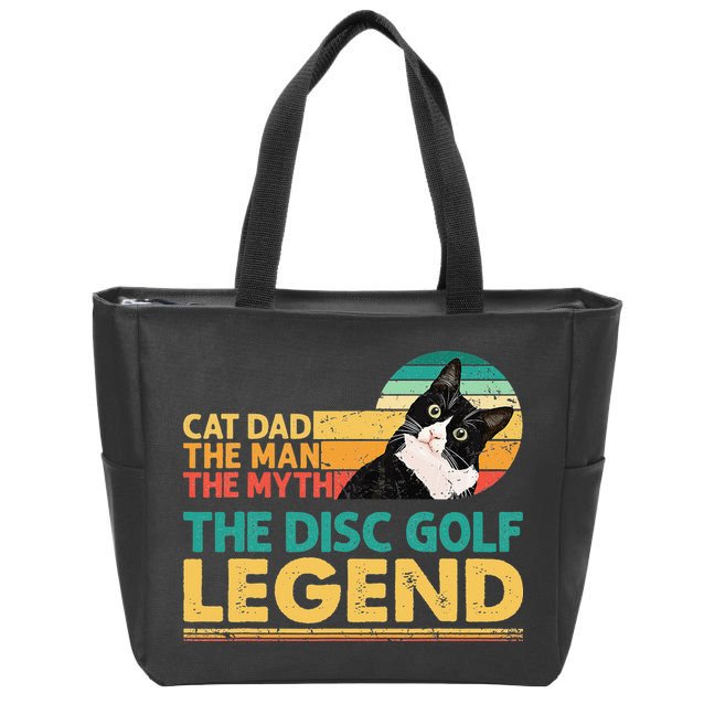 Disc Golf Cat The Disc Golf Legend Outfit Retro Sunset Zip Tote Bag