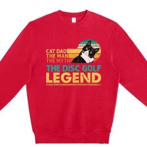 Disc Golf Cat The Disc Golf Legend Outfit Retro Sunset Premium Crewneck Sweatshirt